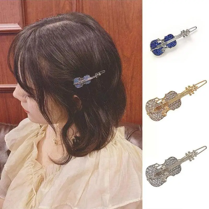 1Pc Violin Hair Clip Sweet Hairpins Hair Clip Korean Barrette Crystal Rhinestone Headwear Clips Cute Hair Accessories R3N3