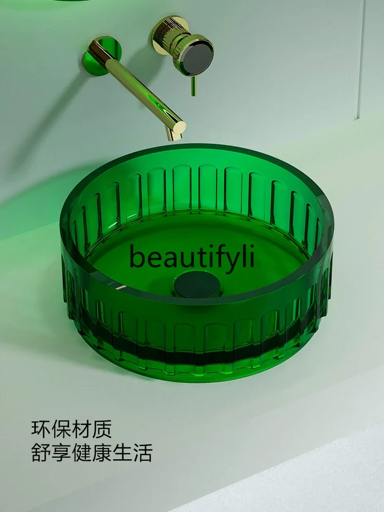 Transparent resin table basin, balcony wash basin, small size household square round wash basin