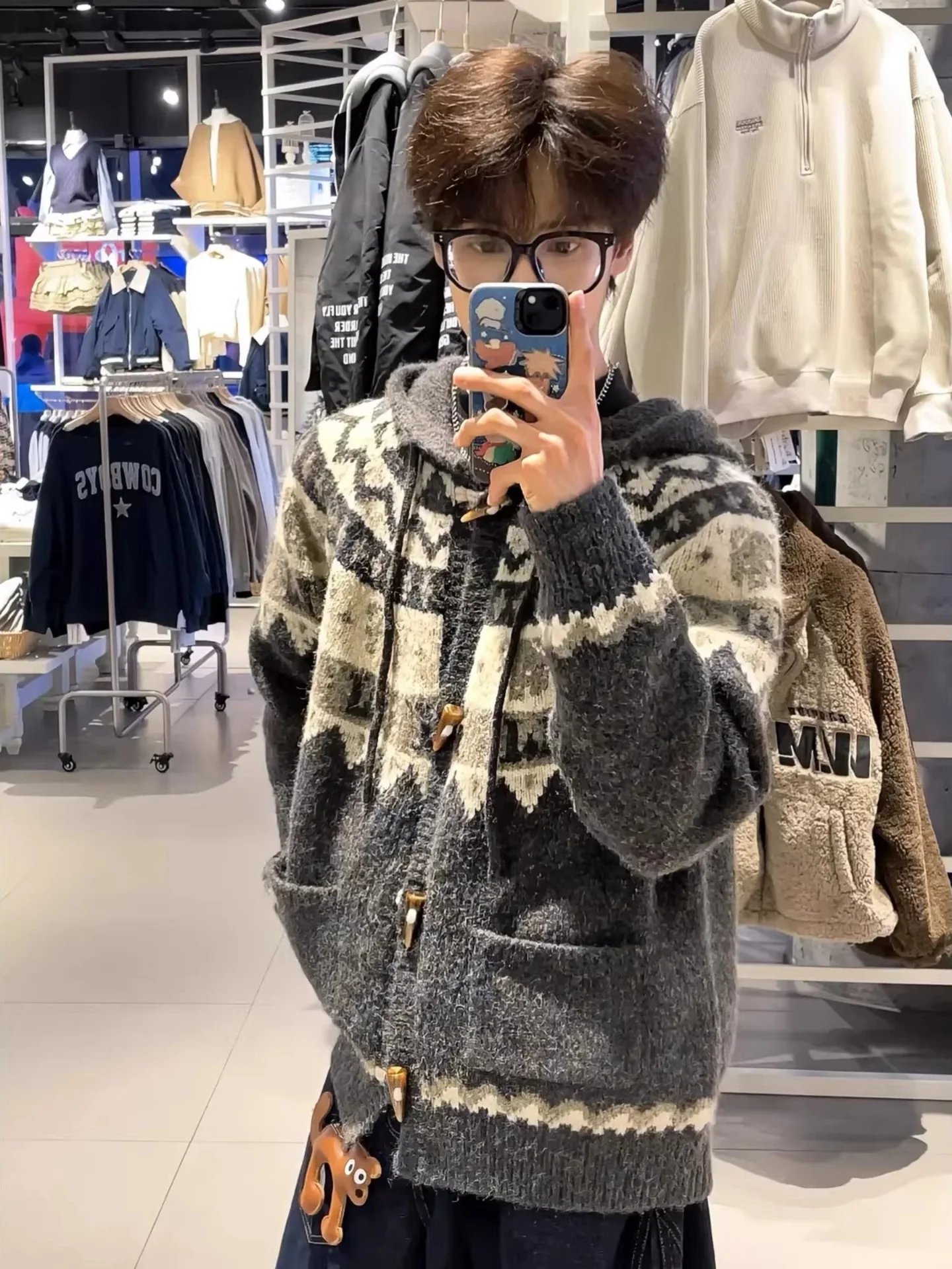 

Vintage Harem Knitted Sweater Coat with Button for Men And Women Winter Casual Sle Long Sve Hooded Open Cardigan