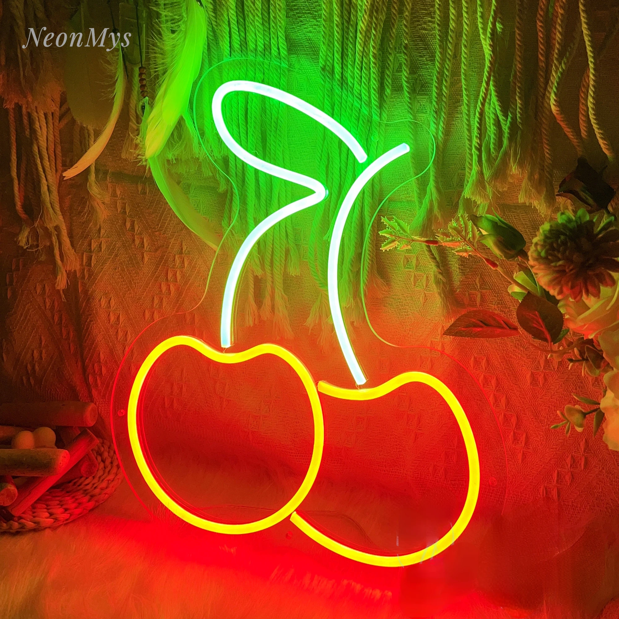 Imagem -03 - Cherry Led Wall Hanging Neon Light Arte Sinal de Frutas Estético Decoração do Quarto Gamer Interior Iluminado Crianças Casa Casamento