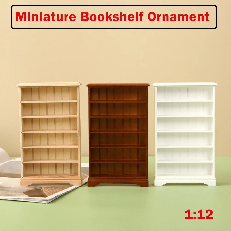 

6 Tiers Miniature Library Wooden Bookshelf Model Realistic Dollhouses Bookcase Cabinet Furniture Ornament Decors for 1:12 Scale