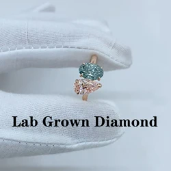 10K Gold 1.4CT Fancy Pink Pear Cut and 1.4ct Fancy Vivid Green Oval Cut HPHT Lab Grown Diamond Engagement Ring NGIC Certificate