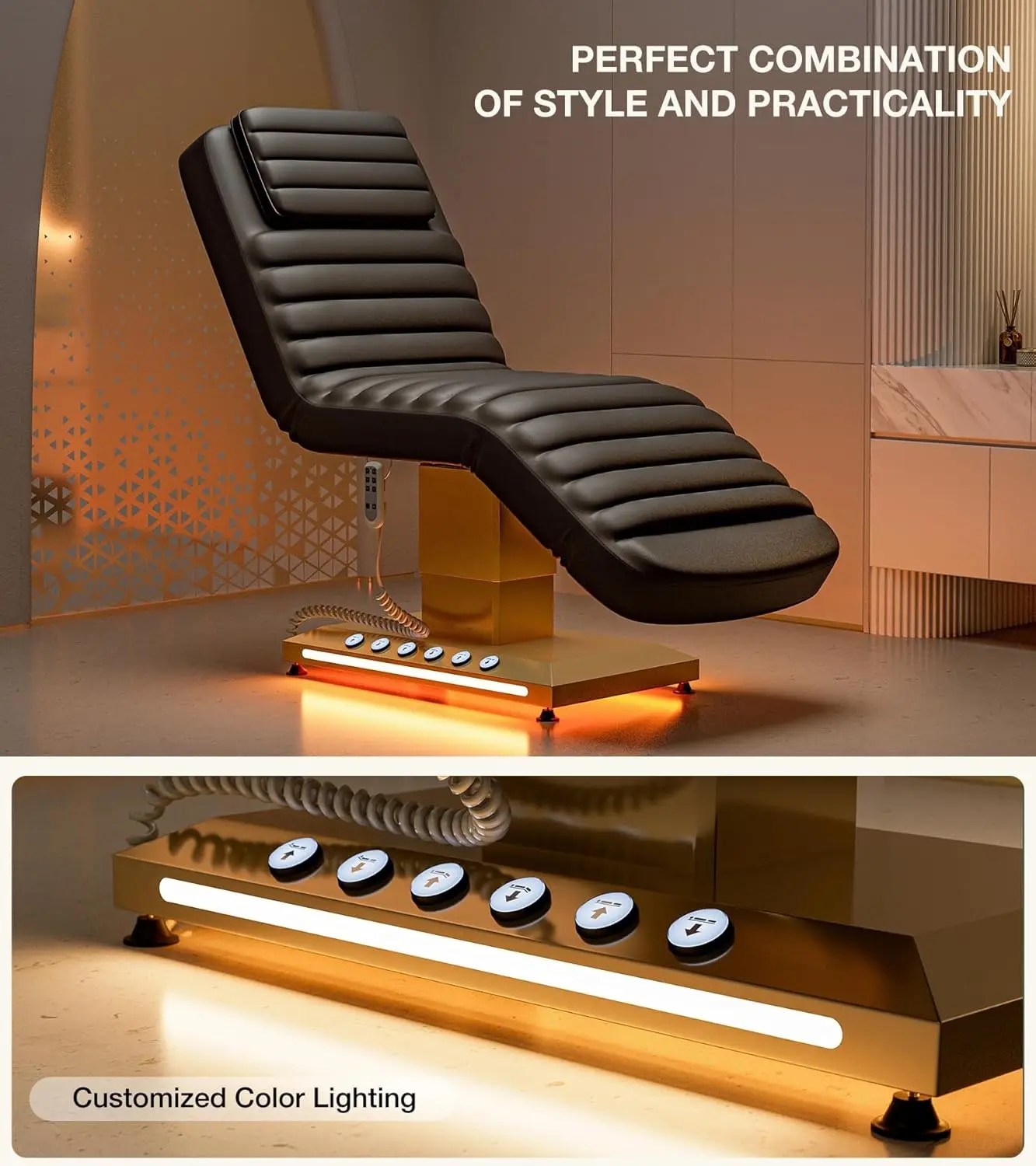 Paddie Luxury Fully Electric Spa Bed,  Esthetician Massage Table with LED Lights, Motorized Height & Angle Adjustable