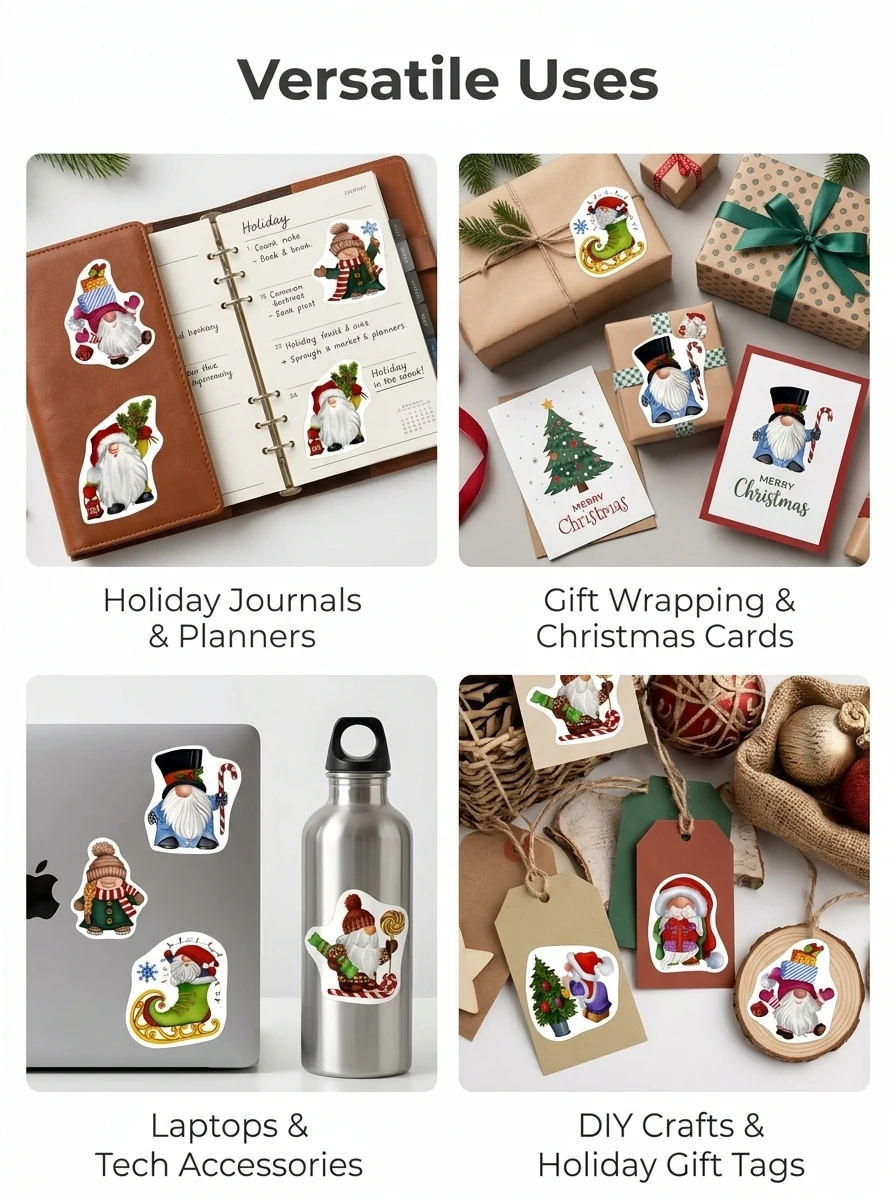 500Pcs Irregular Cartoon Christmas Gnomes Stickers 2.5cm/1'' DlY Craft Decoration Festival Scrapbooking Labels Gift Sealing