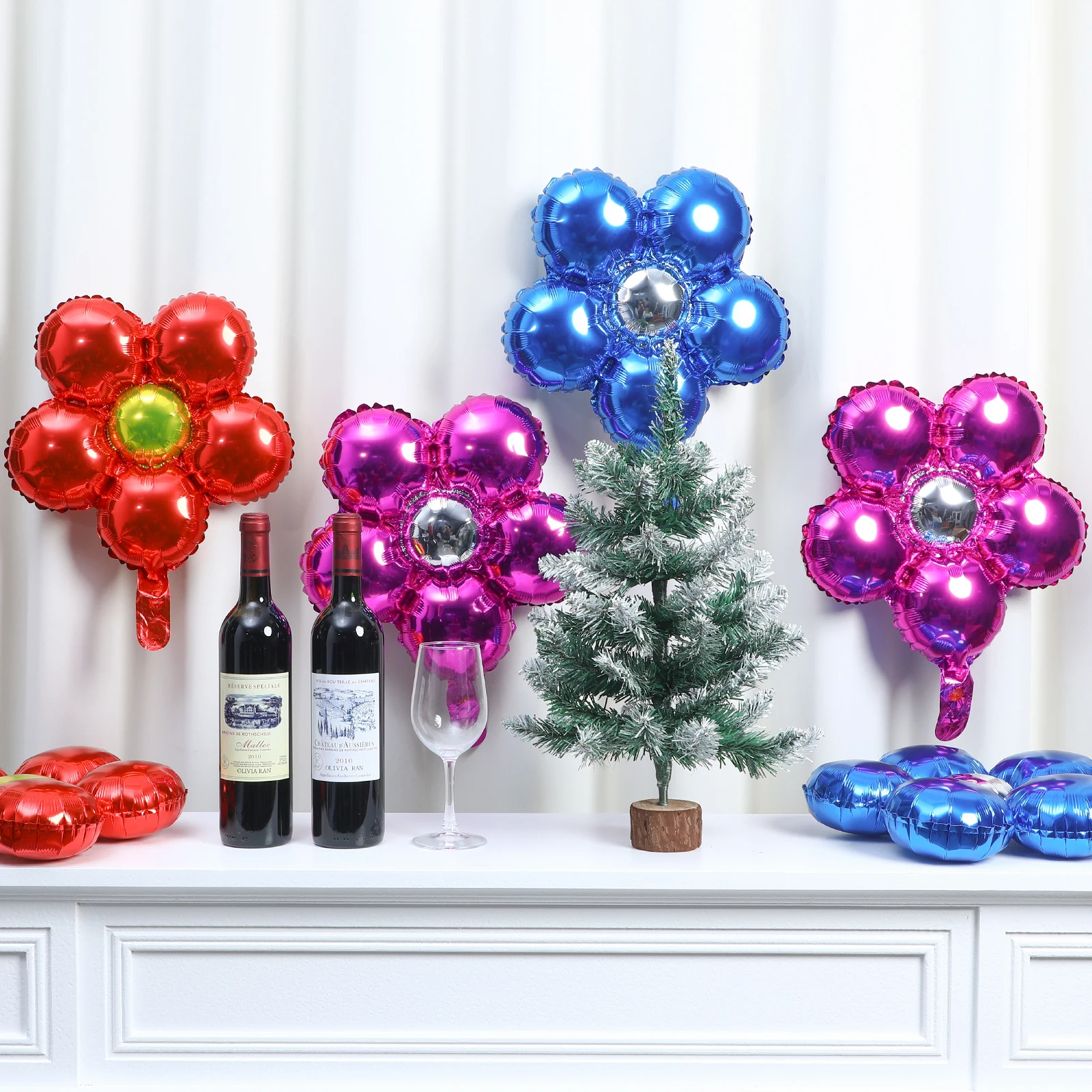 

16pcs Aluminum Foil Balloons Floral Design Reusable Party Decoration Hanging Balloon Birthday Christmas New Year Celebrations