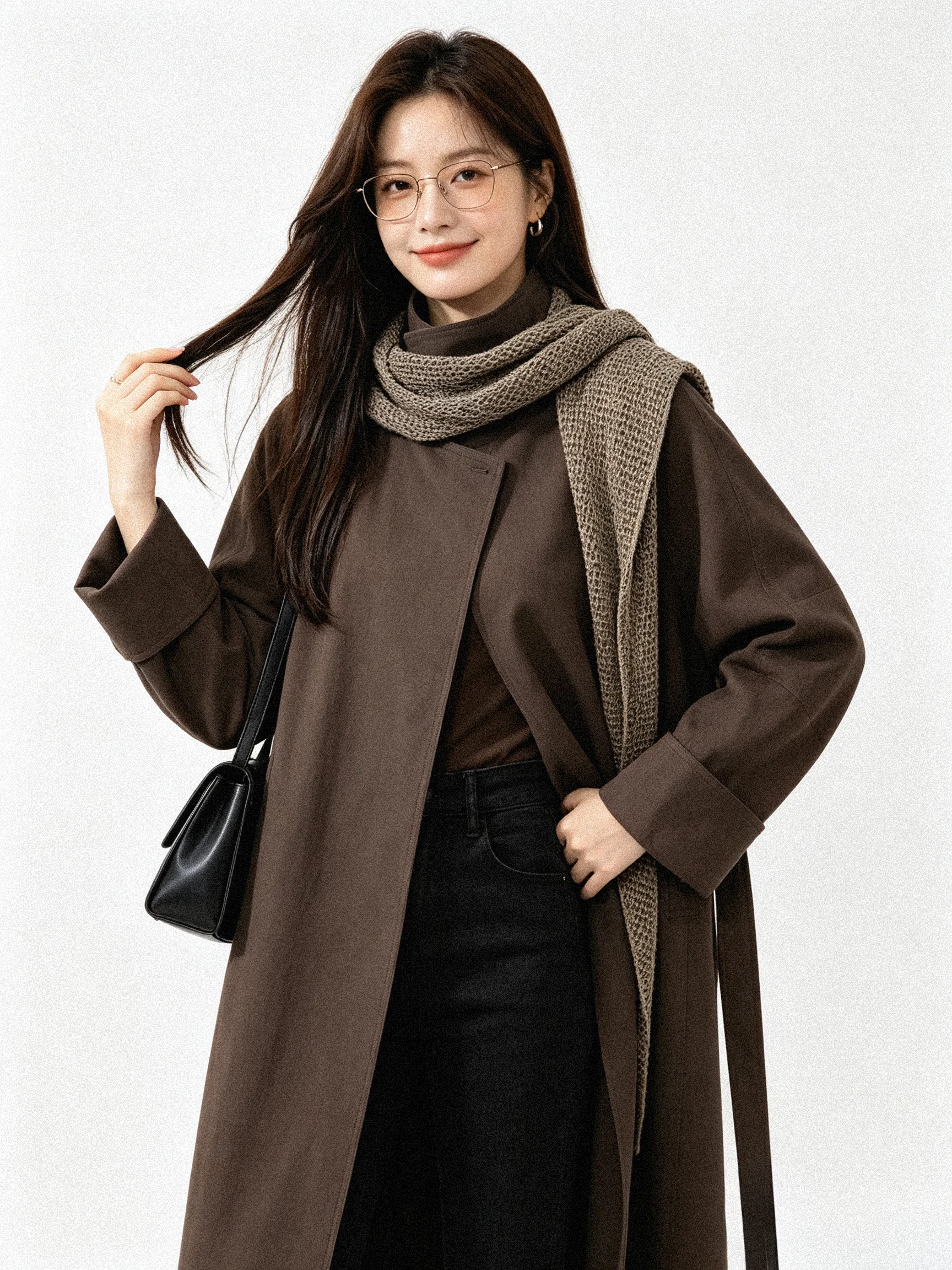Autumn 2026 Knitted Wrap Coat Loose Long Elegant Style Women's Casual Fashion Standard Fit Breathable Long Sleeve Coat