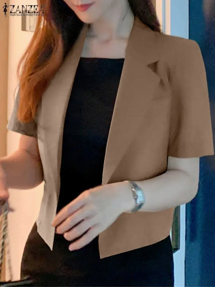 ZANZEA Summer Women Blazer Thin Short Sleeve Solid OL Work Blouse Fashion Buttton Down Tops Coats Elegant Office Lady Shirt 2024