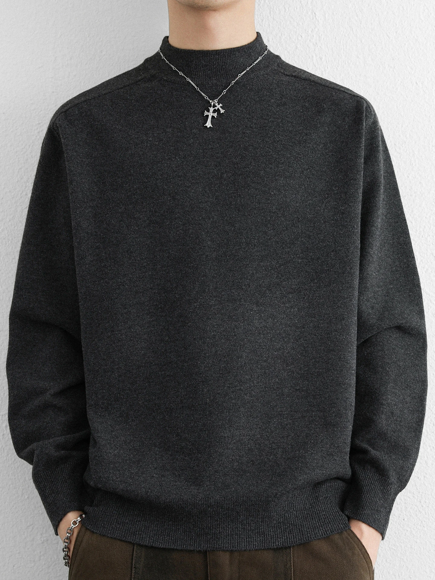 

Мужской вязаный свитер с высоким воротником, теплый базовый слой, осенне-зимний, модный, мягкий, свободного кроя, цветной