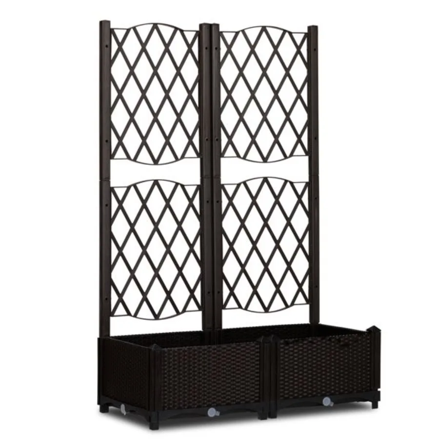 

Wicker Trellis Planter Outdoor Raised Garden Bed with Drainage Holes FreeStanding Trellis Planter Box for Vine Climbing Plants