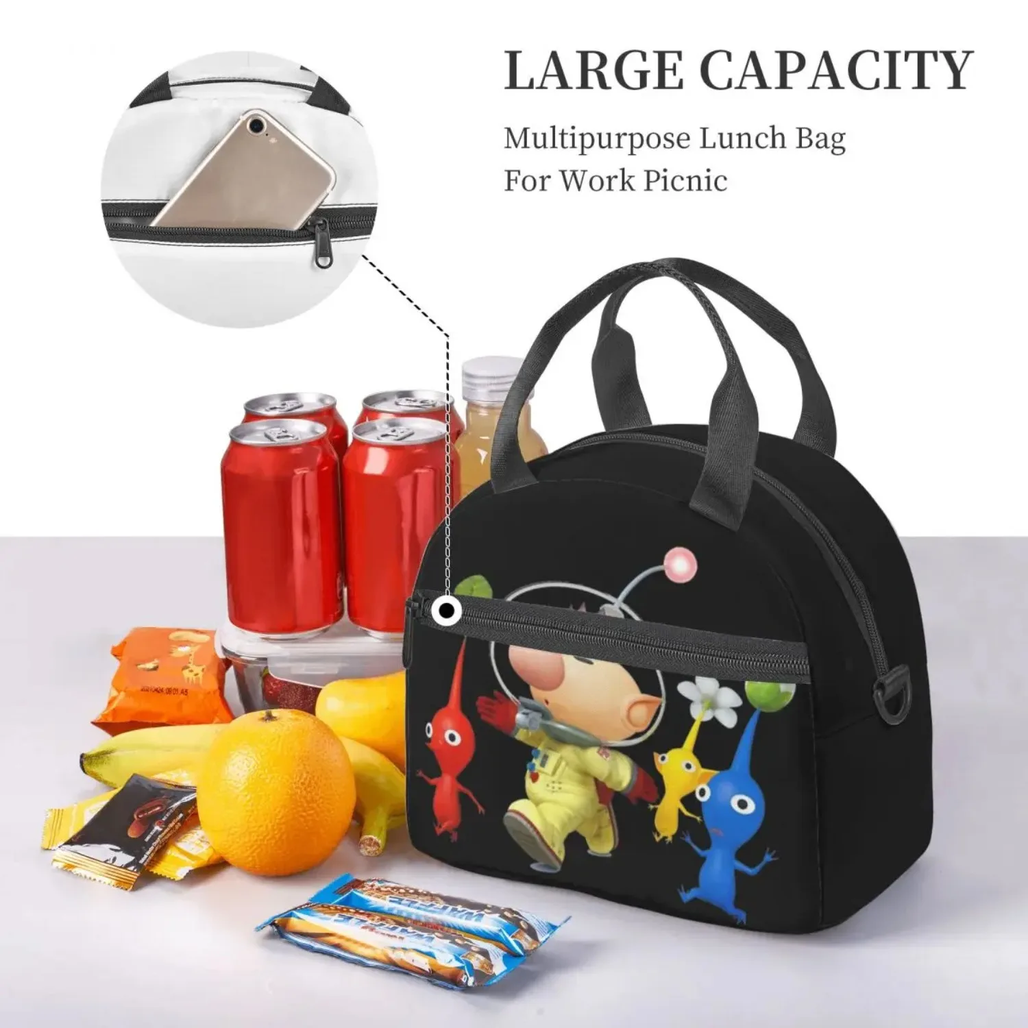Pik Me Pikmin Logo Large Insulated Lunch Boxes with Adjustable Inside Strap Accessories Unique Lunch Container