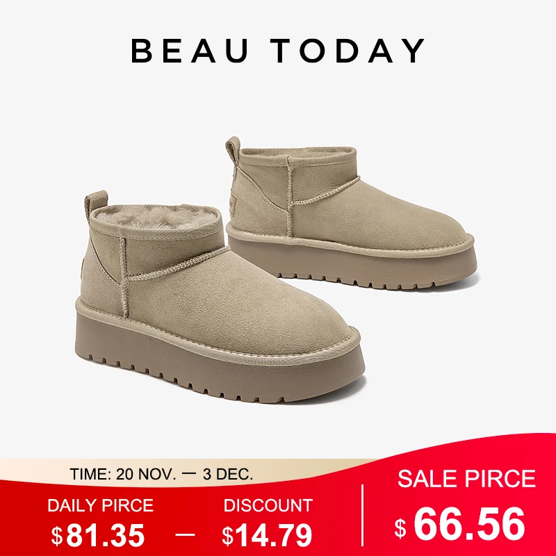 

BEAUTODAY Ankle Snow Boots Women Kid Suede Platform Ultra Mini Round Toe Cozy Plush Casual Winter Shoes Female Handmade 08068