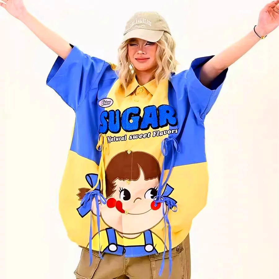 

Designer Cute Shirts Summer Blouses Women Cartoon Embroidery Oversize Shirts For Young Ladies School Girls Blusas Feminina NZ256