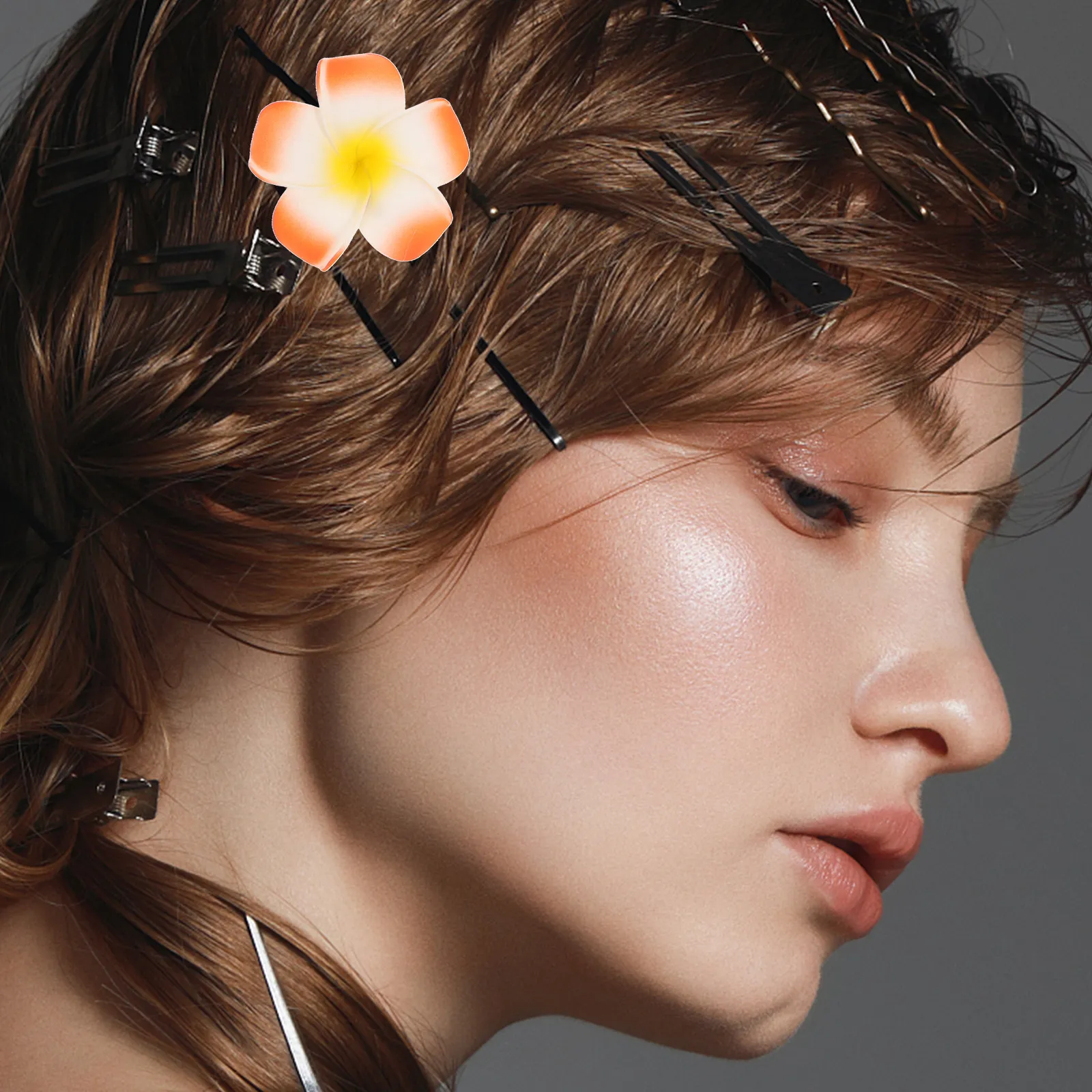 10Pcs Odour Free Eco Friendly Plumeria Hairpin Handmade Hair Clip Fake Egg Flower Hairpin for Wedding Promotions
