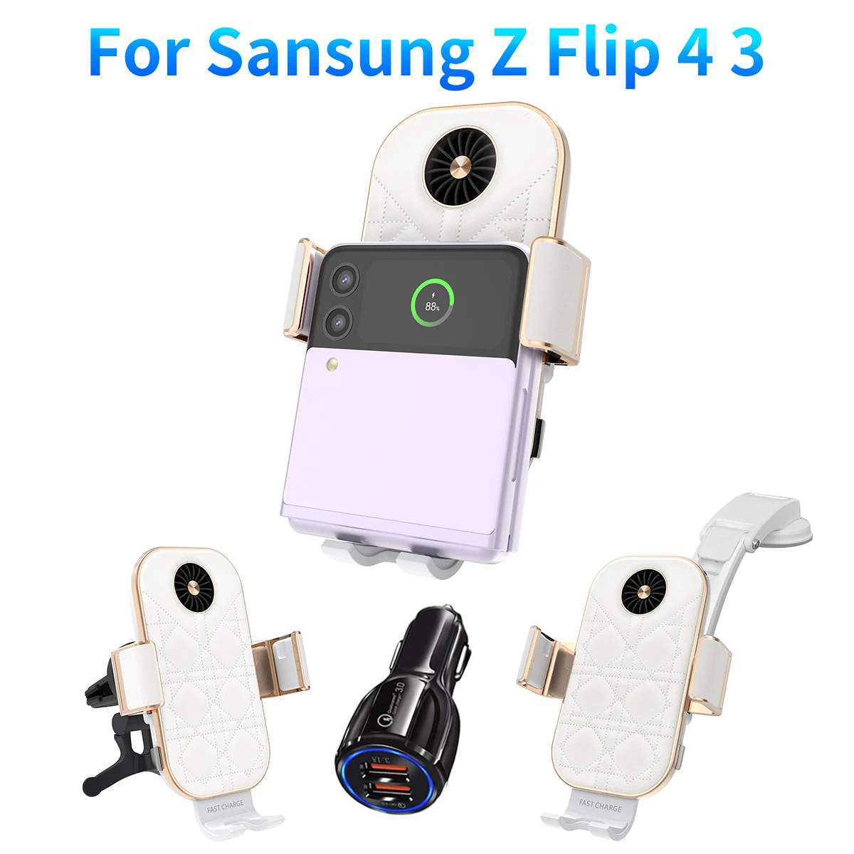 New Fan Wireless Car Charger for Samsung Galaxy Z Flip 5 4 3 Note20 S23 iPhone 15 14 13 Max series  Air Vent Mount Phone Holder