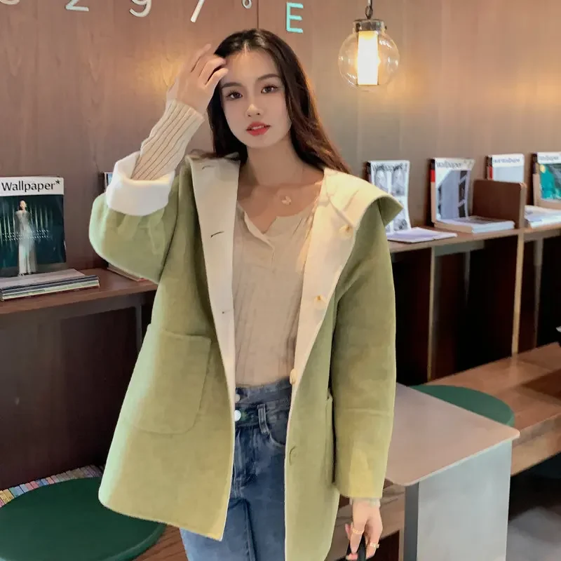 

2025 Hooded women's woolen coat double-sided cashmere coat women pure wool woolen coats