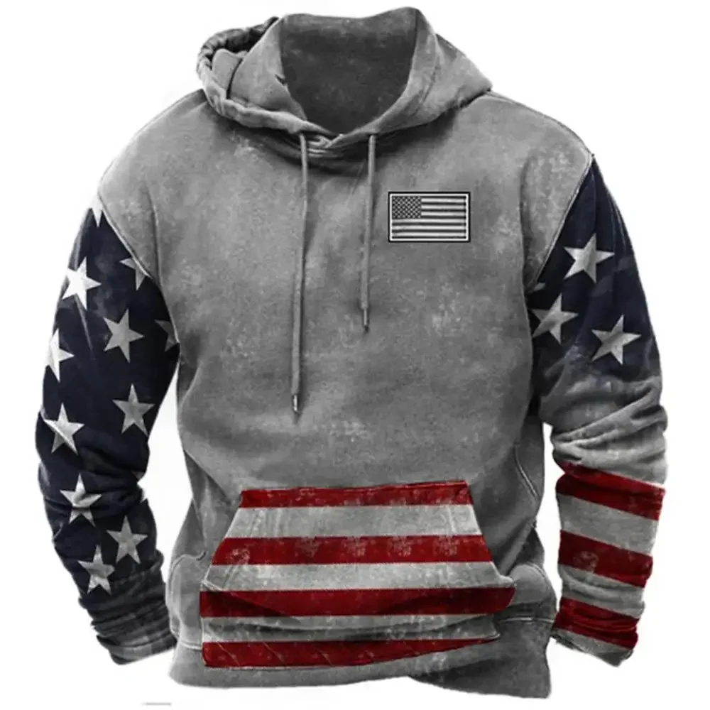 

Fashionable American Flag Printed Men's Hoodie Trendy Harajuku Retro Clothing Spring and Autumn New Hoodie Sportswear