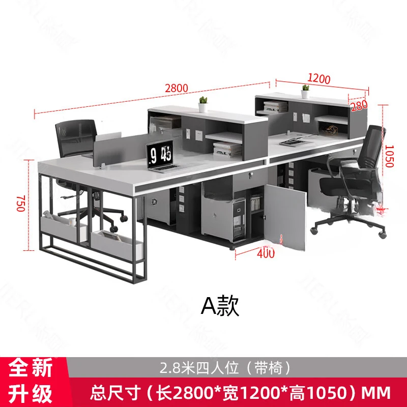 Simple and modern combination of office desks and chairs for office staff and workstations with cabinets