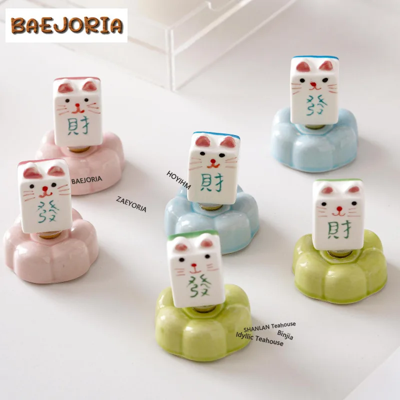 BAEJORIA Cat Mahjong Rotating Ceramic Tea Pet Zen Tea Games Tea Figurine Play Toys Tea Statue Ornaments Accessories Workmanship