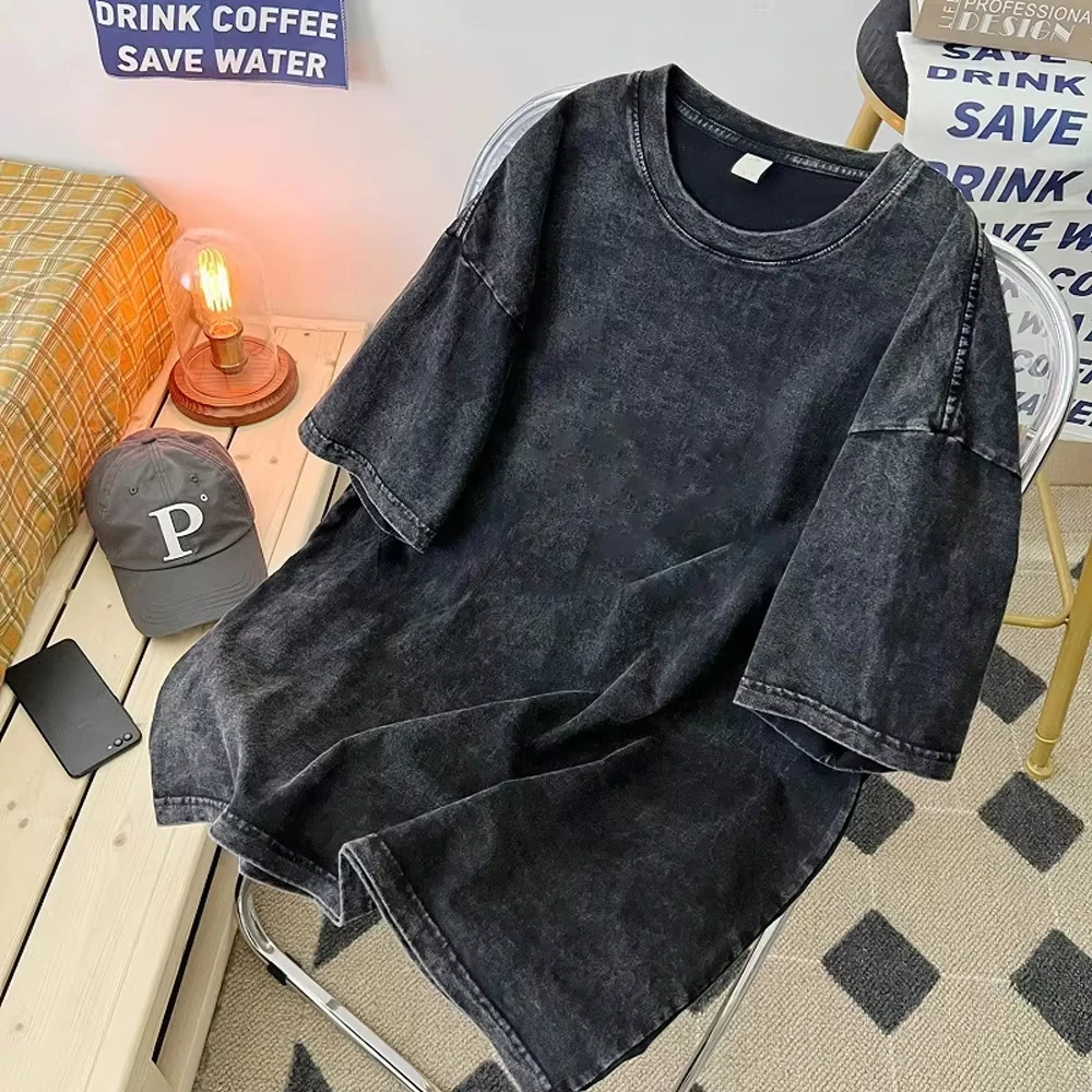 2026 Herren Washed T-Shirt Sommer Vintage Lässig Locker Damen Schwarz Acid Wash Y2k Kurzarm Hip Hop Streetwear T-Shirt Hohe Qualität – Detail 5
