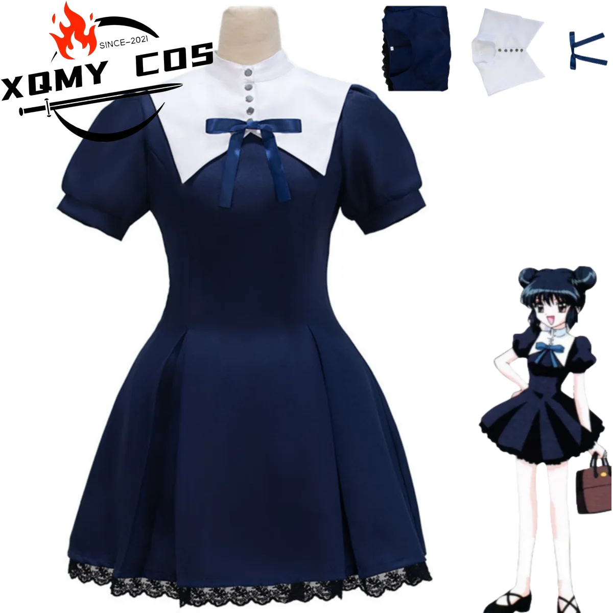 

XqAnime Tokyo Mew Mew Aizawa Minto Cosplay Costume Summer Dark Blue Skirt Princess Dress Woman Sexy Cute Masked Ball Suit