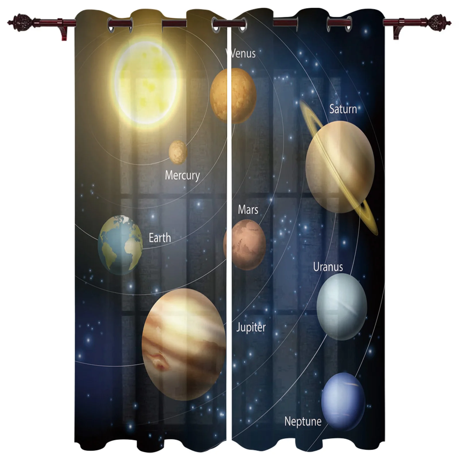 Solar System Nine Planets Window Curtains for Living Room Bedroom Luxury Home Decor Valance Curtains for Kitchen