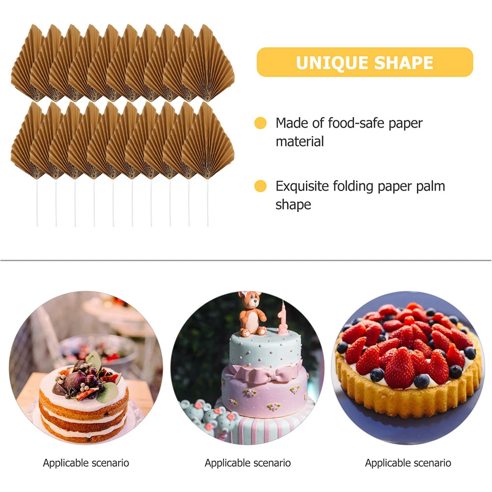 

16pcs Cake Decoration Insert Golden Small Palm Leaves Cupcake Toppers for Birthday Wedding Party Dessert Cookies Donuts