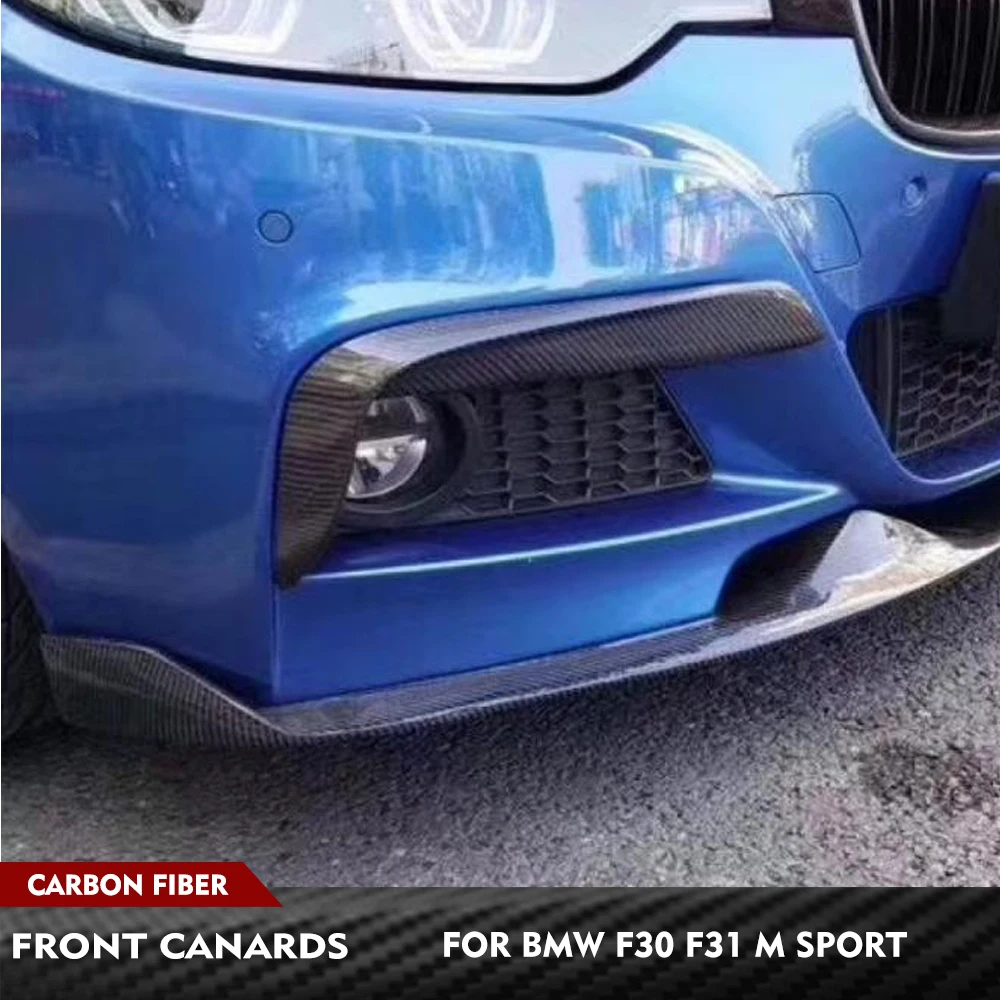 

Для BMW F30 F31 M Sport 2012-2018: Комплект переднего обвеса из карбона/стеклопластика (черный) – накладки на противотуманные фары, сплиттеры, дефлекторы, крышки.