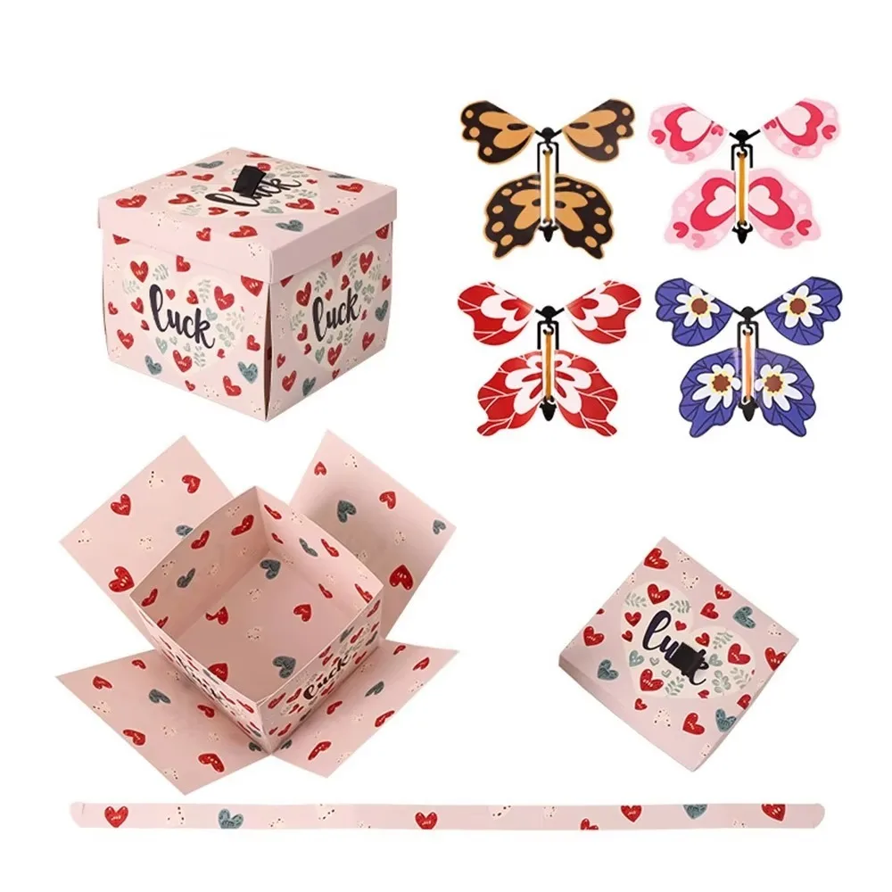 Caja de regalo de mariposa voladora Multicolor, mecanismo de cuerda de expansión automática, caja de regalo explosiva, caja de regalo novedosa de papel