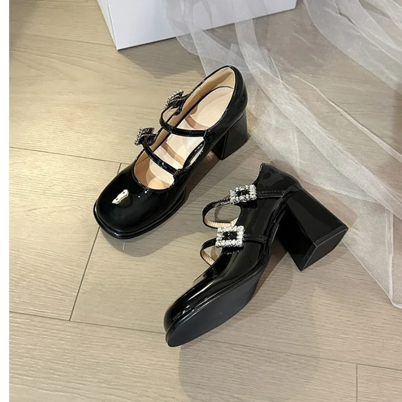 

Chunky Heel Leather Shoes Women Elegant High Heel Daily Footwear