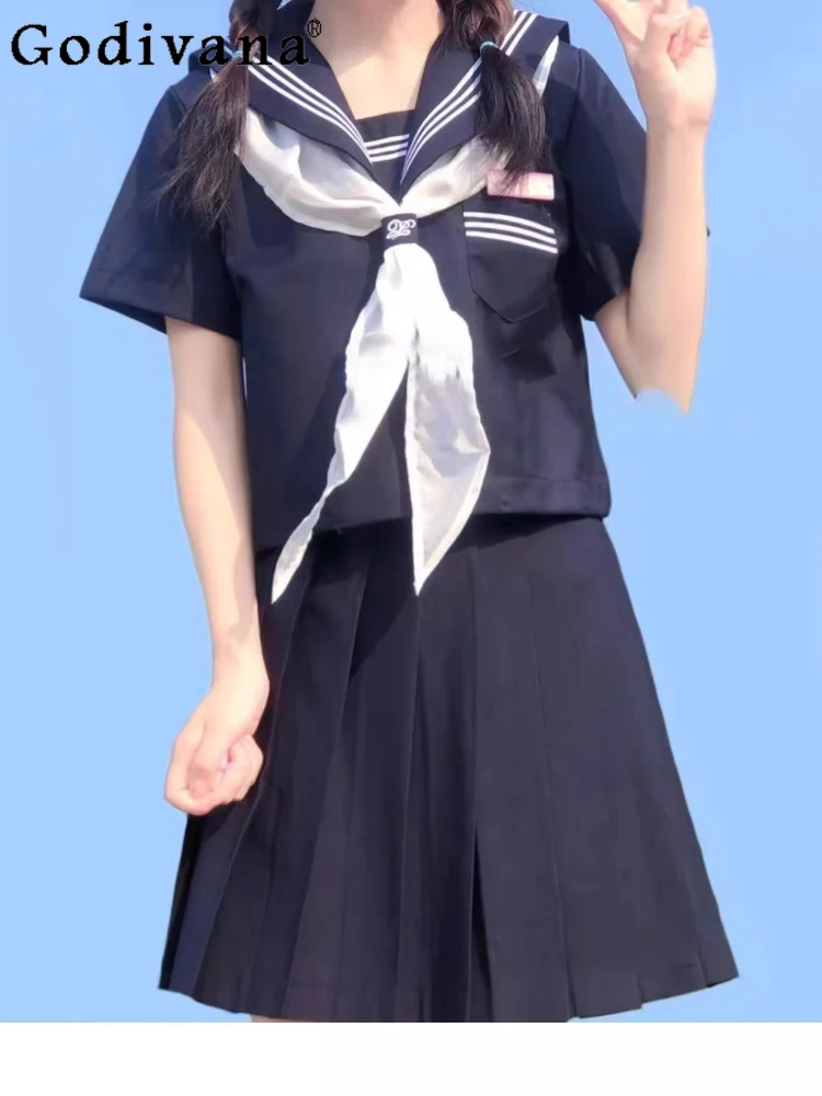 

Большой размер, милая рубашка JK с игривым матросским воротником для девочек, рубашка с длинными рукавами, весенне-осенняя плиссированная юбка трапециевидной формы с высокой талией