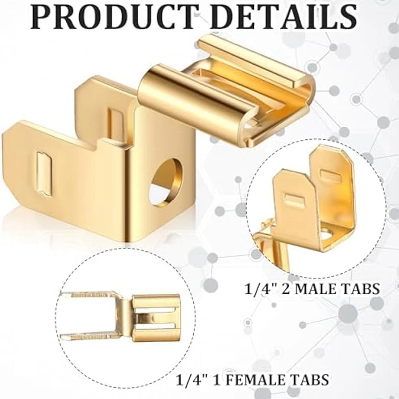 Adaptateur électrique 3 voies à déconnexion rapide, connecteurs de bêche Piggyback, 1/4 pouces, 2 languettes mâles et 1 languette femelle, 50 pièces