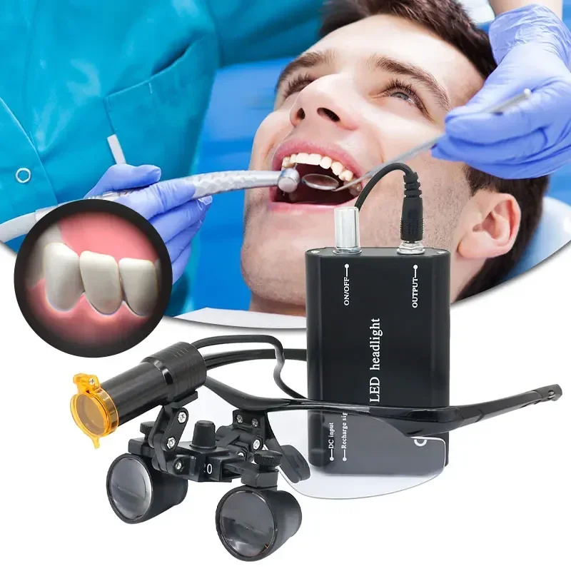 Dental Loupes 2.5X/3.5X Binocular Magnifier 5W LED Oral ENT Examination Yellow Filter Dentistry Medical Headlight Yellow Filter