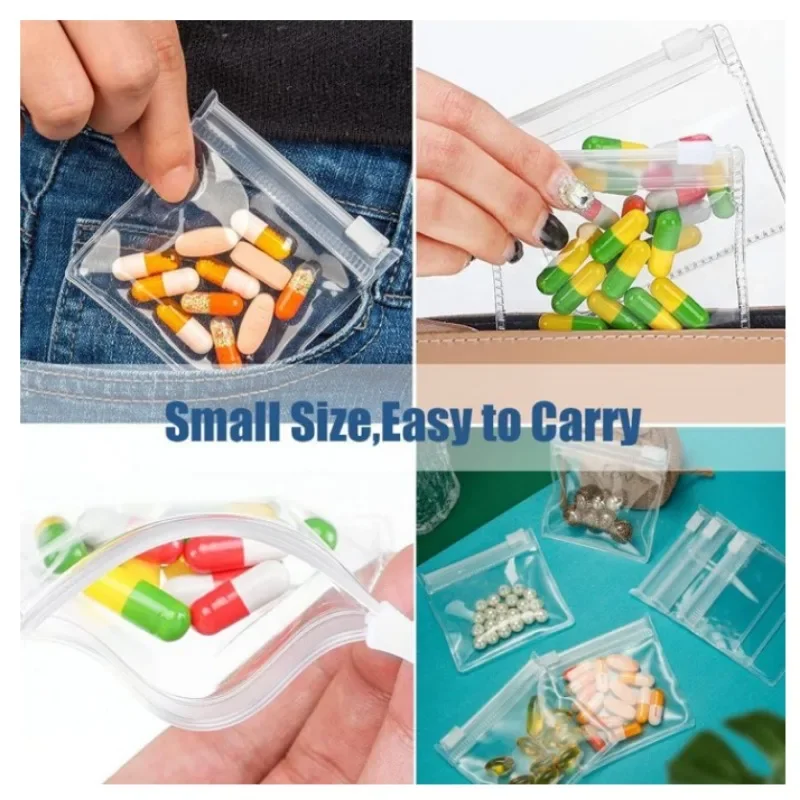 5/50PCS Mini Pill Dispenser Bags Protable Travel Jewel Pouch with Sliding Zipper Self-sealing Waterproof Storage Organization