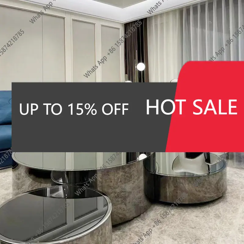 

X Italian Minimalist Stainless Steel Tempered Glass Coffee Table Modern Minimalist Light Luxury High And Low Combination Round