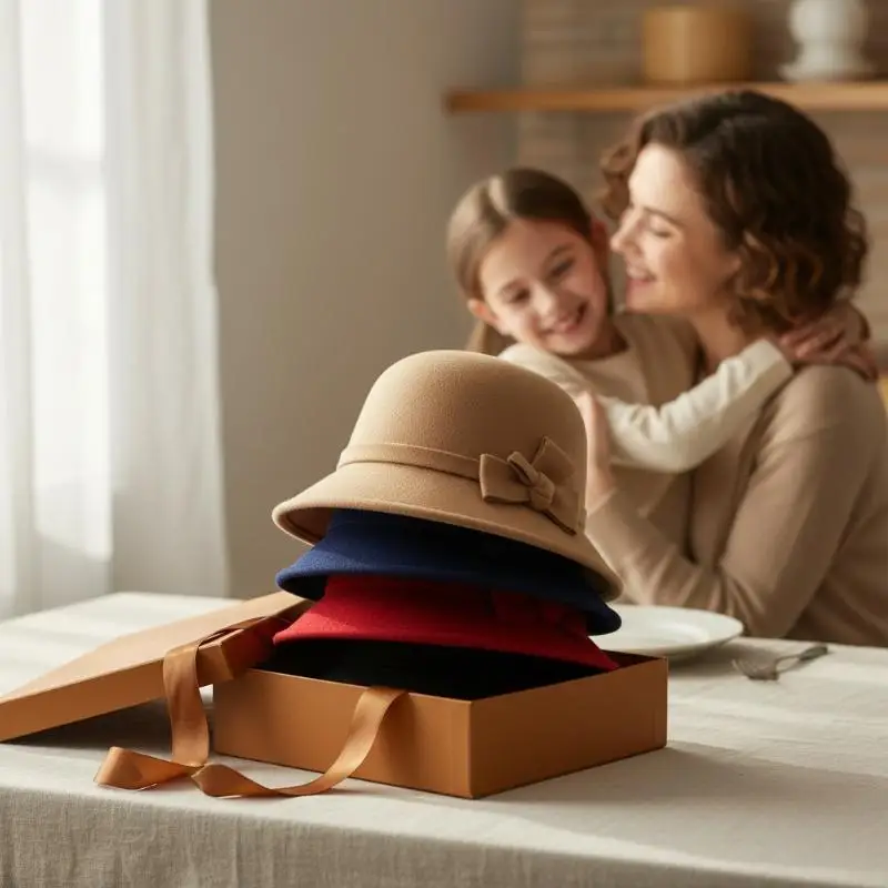 Women Fashion Red Wool Felt Cloche Hat Wind Resistant Warm Comfortable Headwear for Winter Outdoor Photography Daily Wear