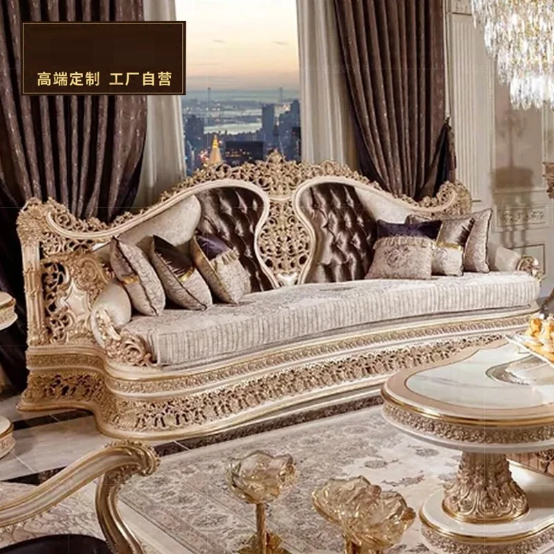 European classic solid wood carved sofa Italian luxury villa living room high-end sofa high-end furniture customization