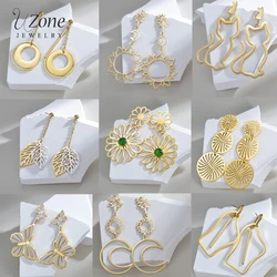 UZone-pendientes colgantes de flores exageradas para mujer, aretes colgantes de corazón de acero inoxidable, joyería de tendencia para niña, regalo de cumpleaños, novedad