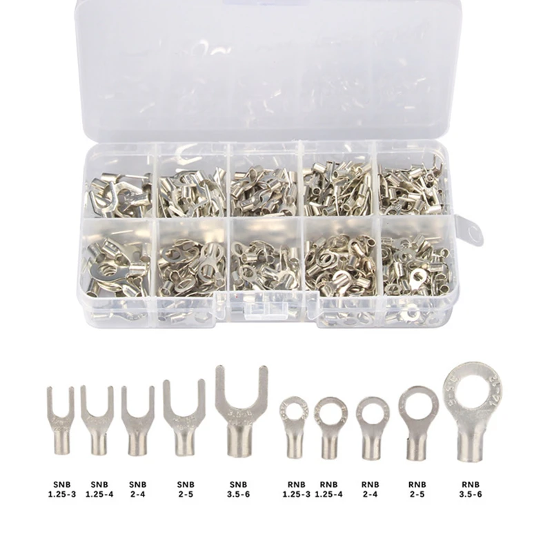 320Pcs Non-Insulated Ring Fork U-type Brass Terminals Set Cable Wire Connector Crimp Spade Electrical Terminals Assortment Kit