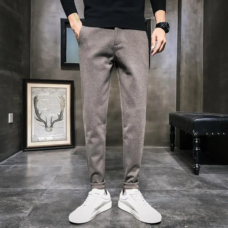 

Autumn Men's Slim Fit Woolen Trousers Harlan Pants mid Low Waist Straight Leg Casual Pants Faionable Brued Fini