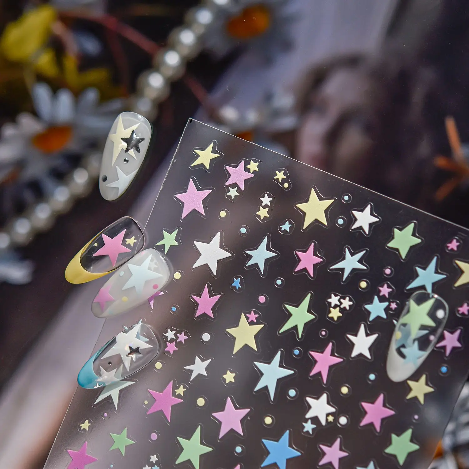 الخماسي ثلاثية الأبعاد مسمار أعواد تزيين البولكا نقطة الألوان ستار ذاتية اللصق رسومات أظافر ملصق DIY بها بنفسك جديد مانيكير اكسسوارات الشارات