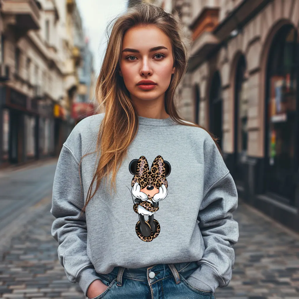 Leopard Minnie Mouse DTF Prints Iron on Decals Naklejki termotransferowe na ubrania Naszywki przez Iron