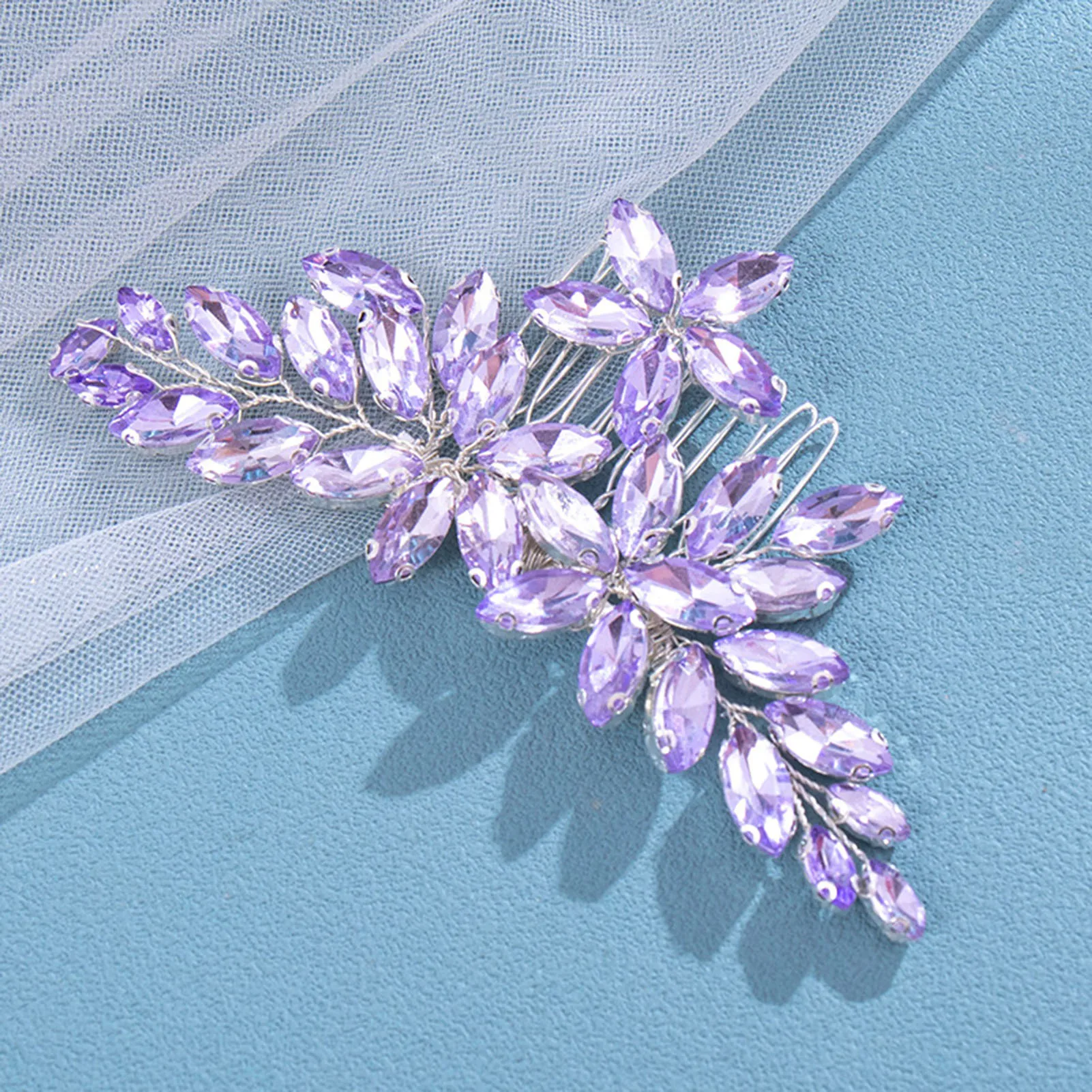 Elegant Purple Rhinestone Hair Combs Flower Designs Bride Wedding Headdress Simple Crystal Hairpins Bridal Hair Jewelry 2024