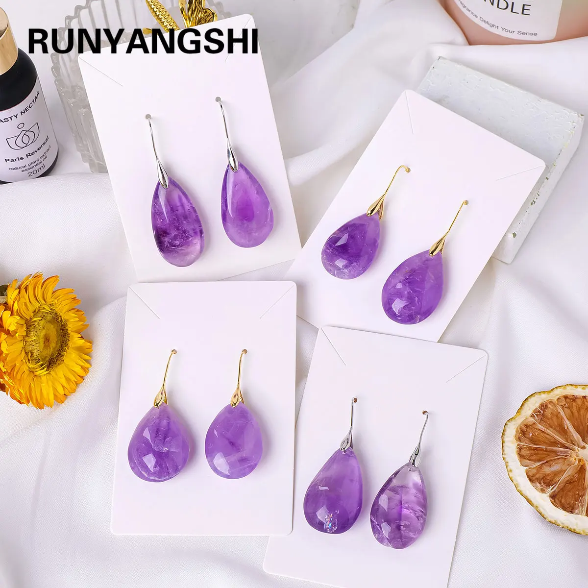 1PC Natural Amethyst Earrings Loveliness Reiki Healing Stone Increase charm Health Amulet for Girl Womans Charm Gifts