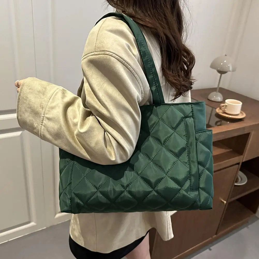 Mehrtaschen-Damen-Umhängetasche im Postboten-Stil, mit Rautenmuster, aus Baumwolle, als Kleider- und Schultertasche, große Kapazität, lässige Nylon-Schultertasche. – Detail 10