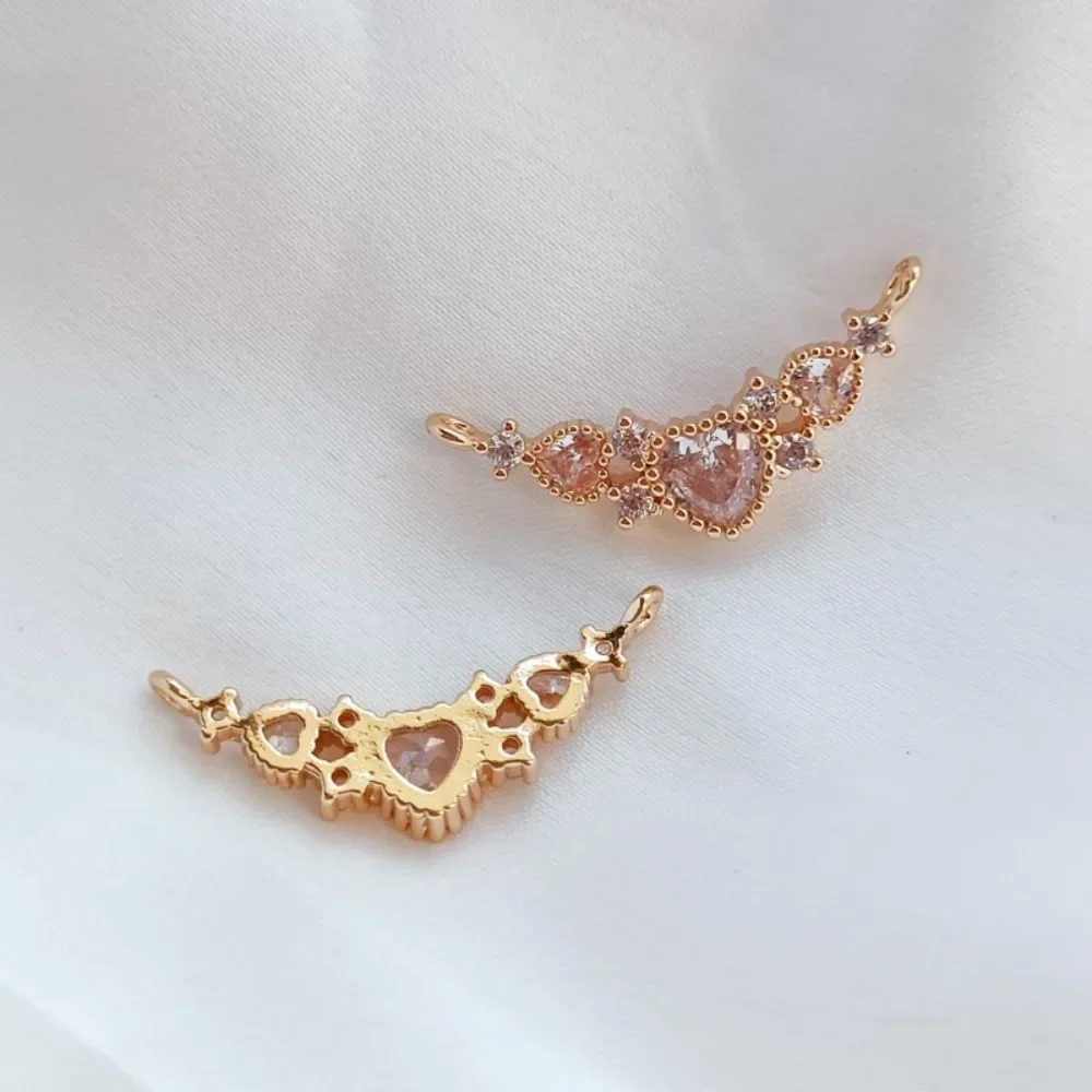 

14K Gold-plated, Zircon Heart-shaped Connection Pendant, Bracelet, Necklace, DIY Accessory