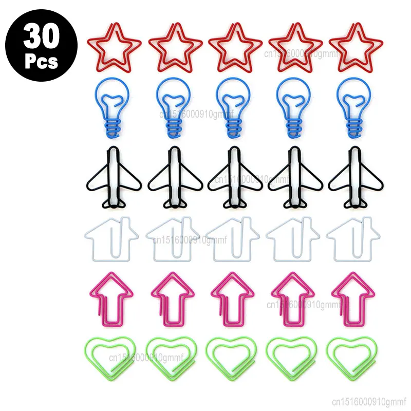 귀여운 미니 종이 클립 북마크 금속 종이 클립 문구, 귀여운 책상 오거나이저 액세서리, 사무실 바인딩 용품, 30 개 세트