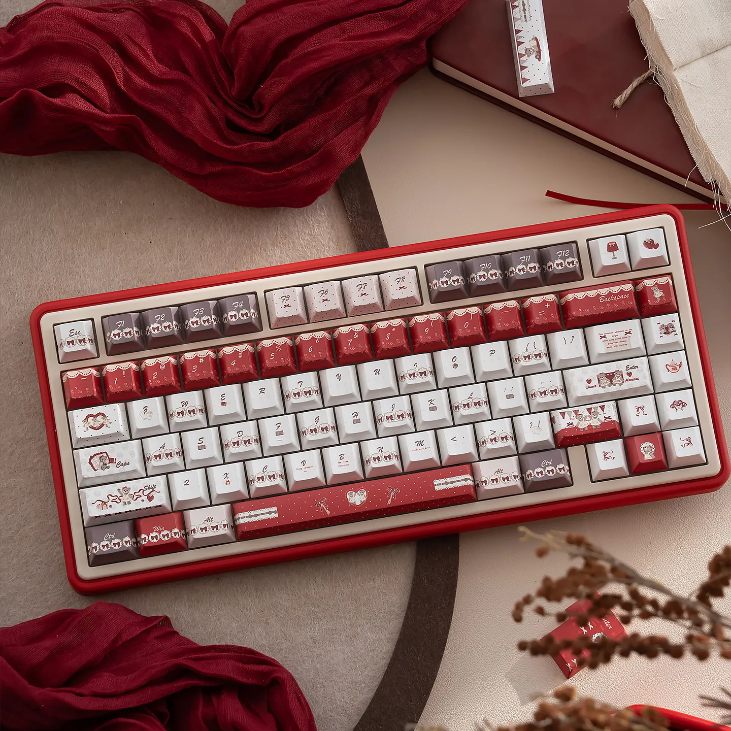 

URE Afternoon Whispers keycaps Cherry profile Dye-sublimation PBT Keycaps Cute Girl keycaps For MX Switches Mechanical Keyboard
