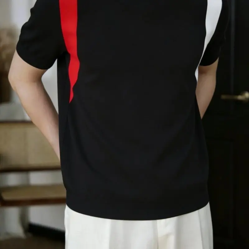 High Quality Summer Ice Silk Round Neck Spliced Knitted T-shirt for Men Loose Short Sleeve Casual Business T-shirts Streetwear