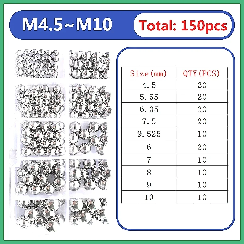 304 Stainless Steel Bearing Ball Set High Precision Smooth Solid Metal Balls Roller Beads for Bearings Dia 2mm to 12mm 100pcs