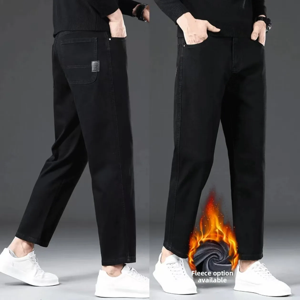 

Зимние мужские джинсы прямого кроя с 9 карманами, на флисовой подкладке, со средней посадкой, больших размеров, удобные, модные, повседневные